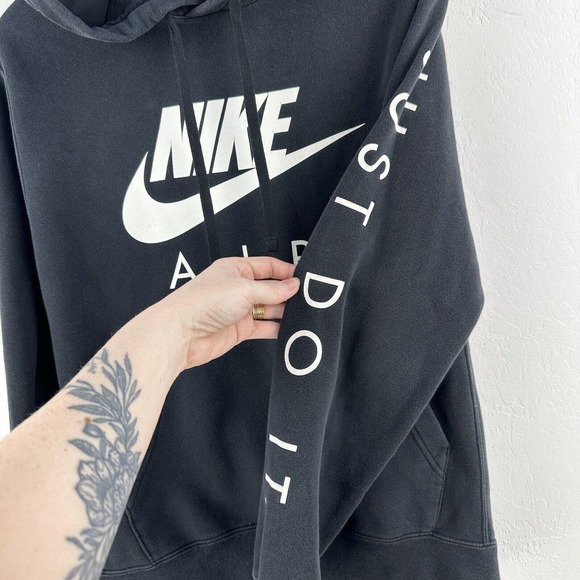 Vintage Nike‎ Hoodie Mens S Black Sweatshirt Center Swoosh Air Spellout Sweater - Picture 6 of 8